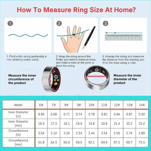 MZJ Smart Ring Fitness Tracker for iOS & Android – Sleep Monitor Heart Rate Blood Oxygen & Pressure 8 Sports Modes IP68 Waterproof NO Subscription Long Battery Life (Carbon Black, 7#)