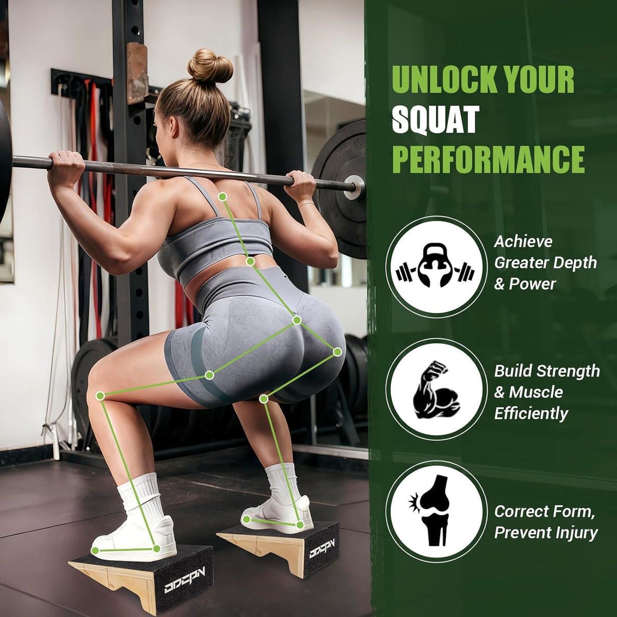 Squat Wedge Block - 2 Pcs Non-Slip Wooden Heel Elevation & Weightlifting Slant Board | 1800 Lbs Capacity