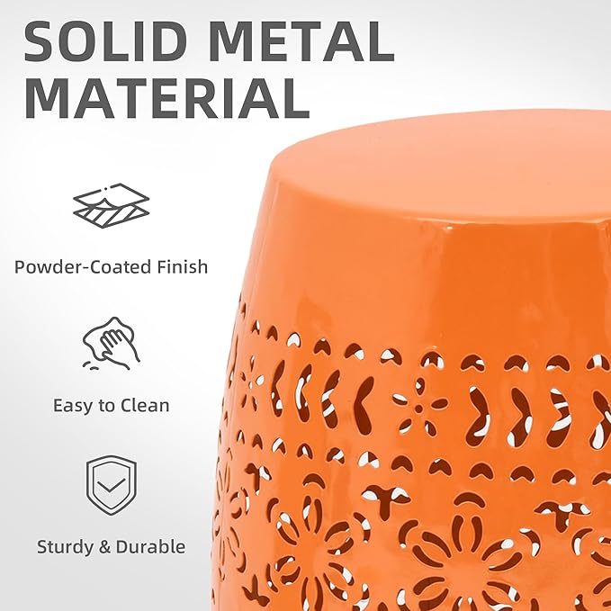 Large Outdoor Side Table, 18"H Modern Lace Cut-Out Metal End Table, Hollow Drum Coffee Table Planter Stand with No Assembly & Weather-Resistant,Decorative Garden Stool for Patio, Garden, Indoor