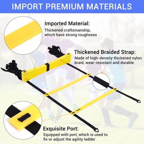 Agility Ladder Speed Training Set - 12 Rung 20ft Exercise Ladder for Soccer, Football & Boxing with Carry Bag