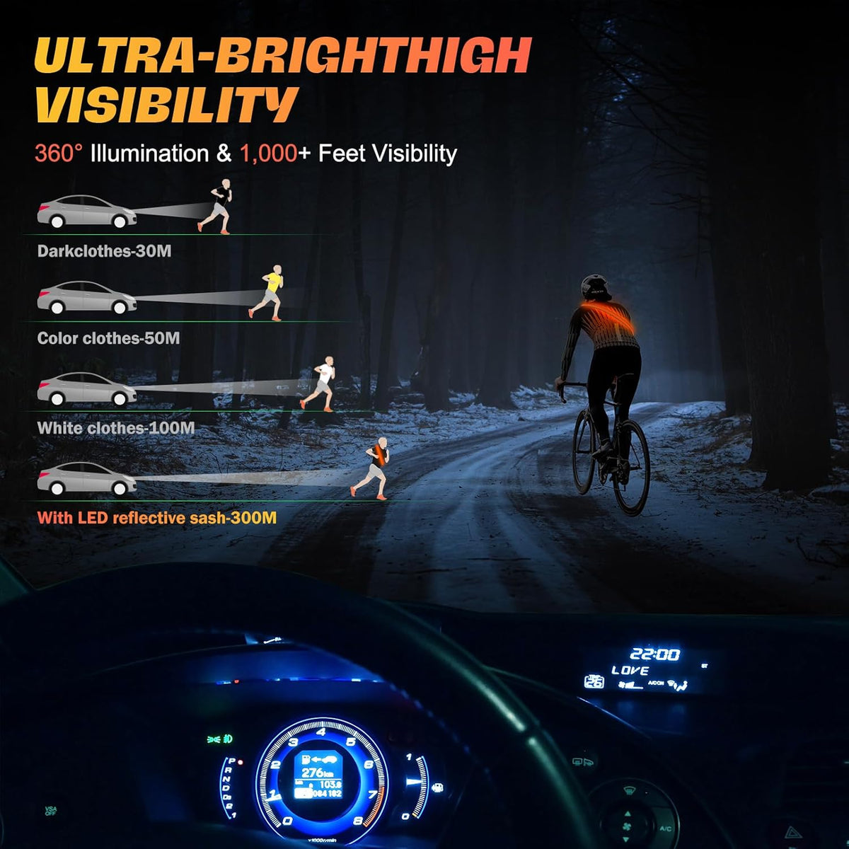 Skiennix Reflective Walking Gear - USB Rechargeable LED Sash for High Visibility Night Safety | Ideal for Jogging & Biking