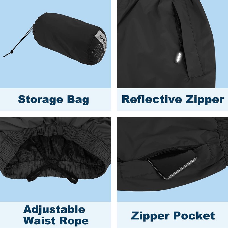 Outdoor Ventures Women's Rain Pants Packable Waterproof Hiking Pants Windproof Breathable Outdoor Rain Over Pants Black