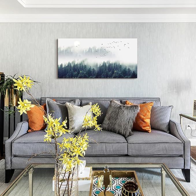 Landscape painting wall decor Canvas Wall Art for Living Room - Misty Forests of Evergreen Coniferous Trees in an Ethereal Landscape - Modern Home Decor Framed Ready to Hang bedroom decoration