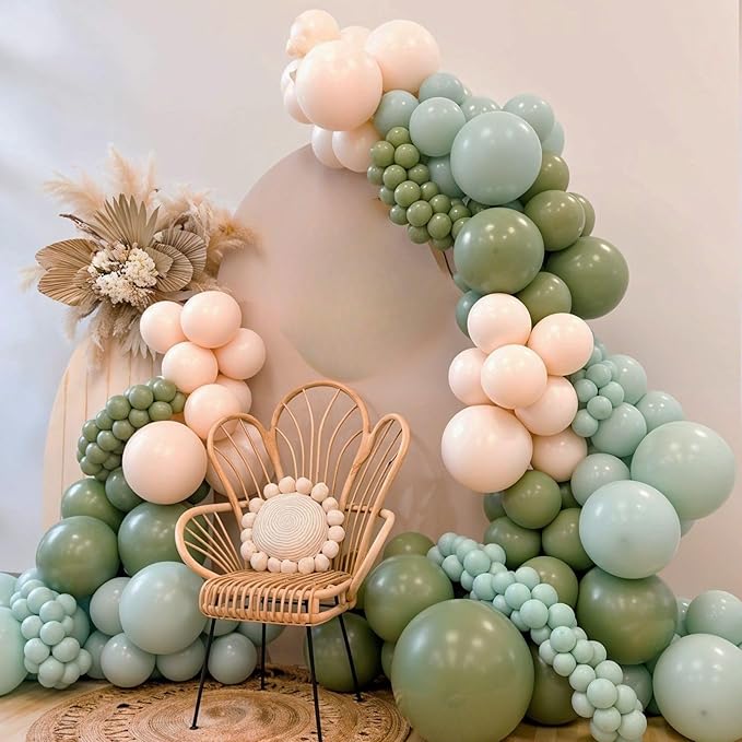 Sage Green Balloon Arch Kit,122Pcs Green Sand White Nude Apricot Matte Neutral Balloons for Baby Shower Boho Wedding Bridal Engagement Gender Reveal Anniversary Graduation Birthday Party Decorations