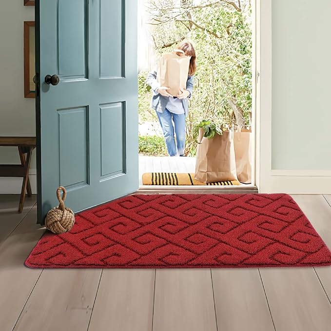 Walensee Indoor Doormat, Front Door Mat for Entrance (32"x48" Red) Machine Washable Entryway Rug, Non Slip Trapper Door Rugs Absorbent Dirt Low Profile Shoes Scraper Inside Floor Mats for Entry