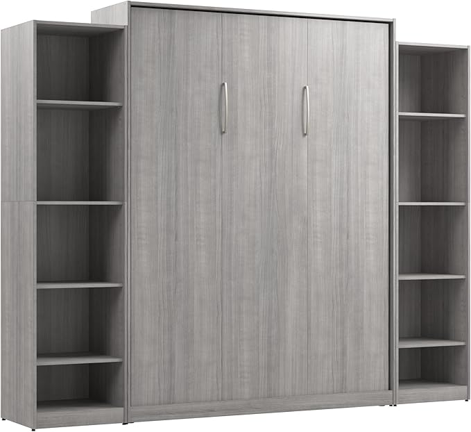 Bestar Claremont Queen Murphy Bed with Closet Organizers (105W) in Platinum Gray, Space-Saving Sleeping Arrangement for Multipurpose Room
