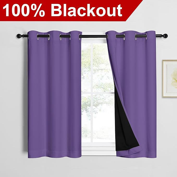 NICETOWN Lilac Purple 100% Blackout Curtains 45 inches Long, Thermal Insulated