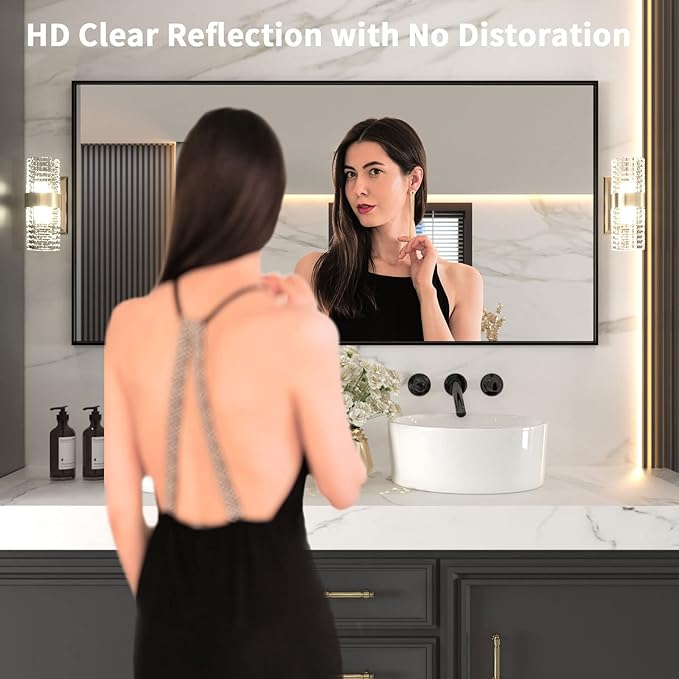 LOAAO 72"X36" Black Rectangle Bathroom Mirror Wall, Matte Black Aluminum Alloy