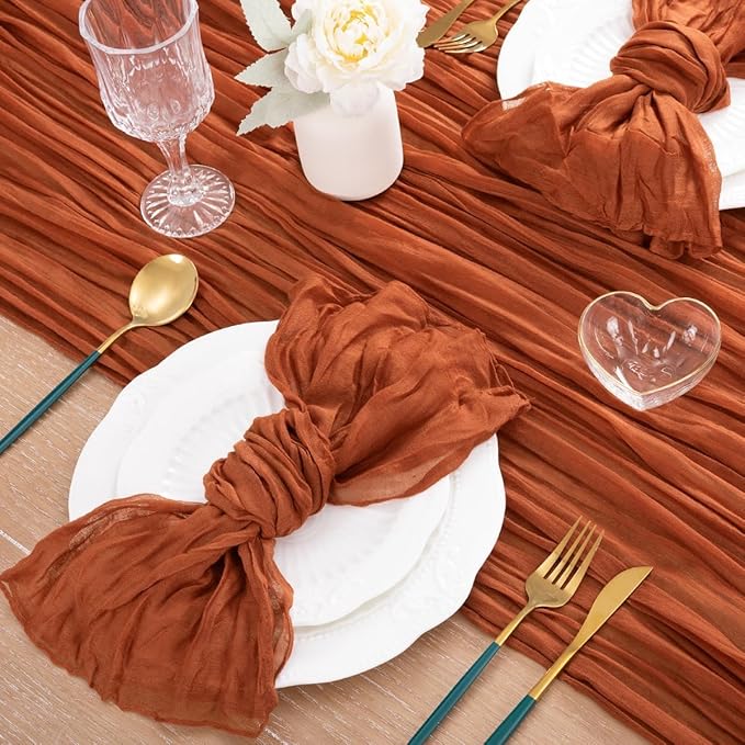 MLMC 12 Pack Terracotta Cheesecloth Table Runner 10ft Rustic Burnt Orange Table Runner for Outdoor Picnic Gatherings Party Events Thanksgiving Decor
