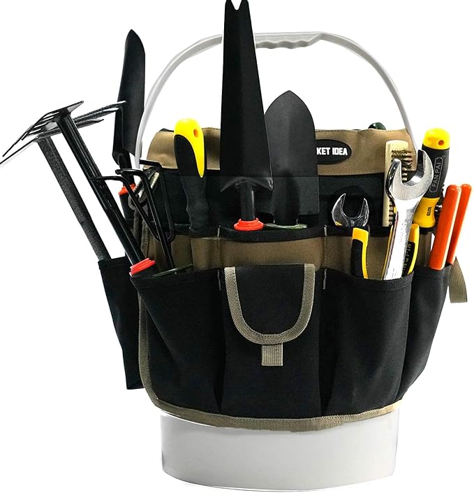 MELOTOUGH Bucket Tool Organizer With 35 Pockets Fits to 3.5-5 Gallon Bucket (Khaki)