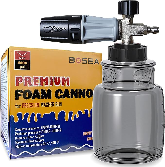 BOSEA Premium Foam Cannon for Pressure Washer, Nickel-Plated Copper, Durable | Dense Foam, Soap Sprayer for Car Wash Snow Foam Lance Pressure Washer Soap Dispenser with 1/4 Quick Connector
