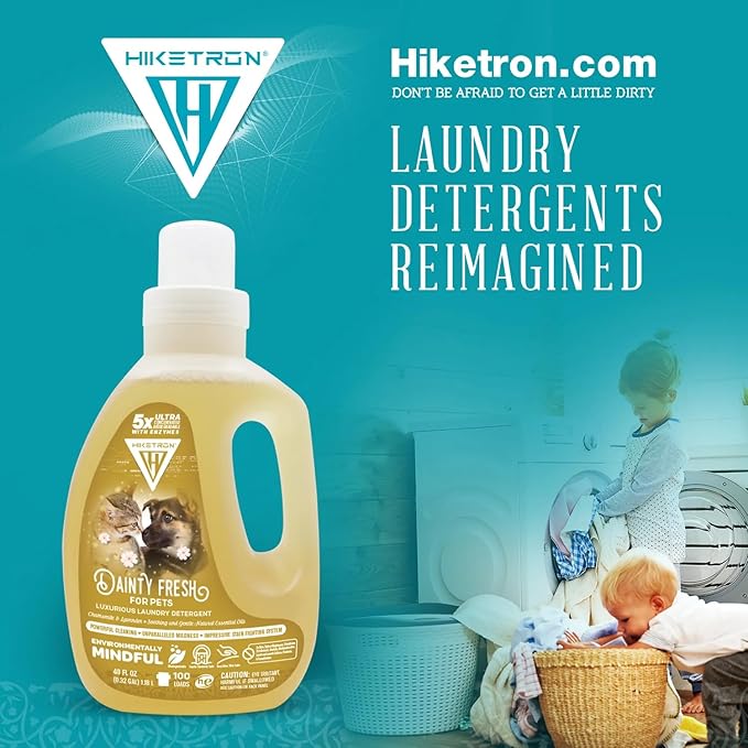 Hiketron Dainty Fresh For Pets Liquid Laundry Detergent, 5x Ultra Concentrated, Tough Stains Remover, Long Lasting Scent (80 Fl Oz, Pack of 2)