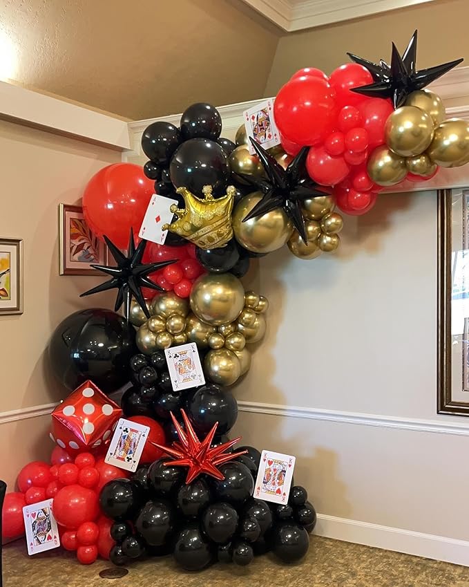 Black Red Gold Star Balloons,9Pcs 22Inch Black Gold Red Explosion Spike Cone Helium Polyester Film Star Foil Balloons for Birthday Anniversary Baby Shower New Year Disco Party Decorations