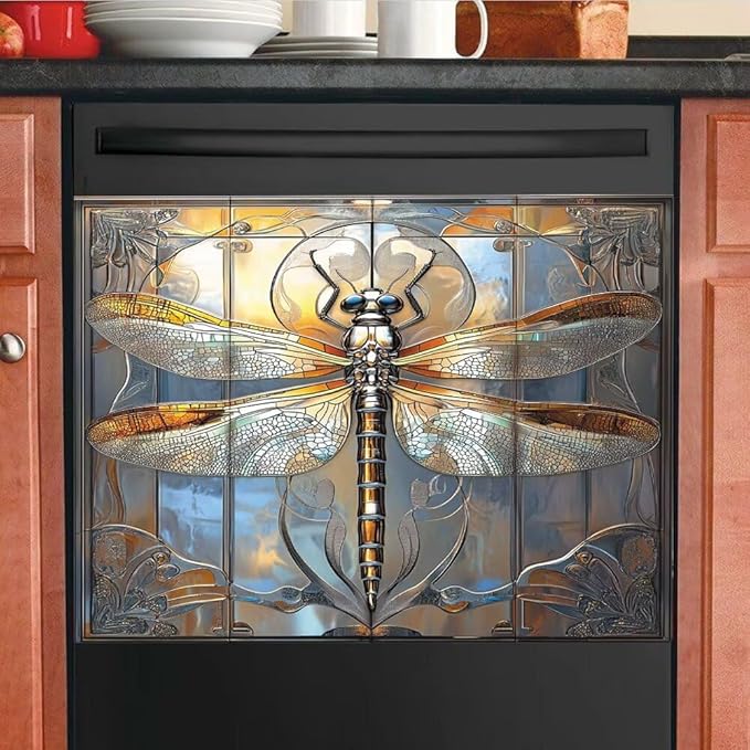Artistic Dragonfly Dishwasher Magnet Door Cover Sheet 23x17 Inch Dishwasher Magnets Decal Art Refrigerator Magnetic Sticker Kitchen Decor