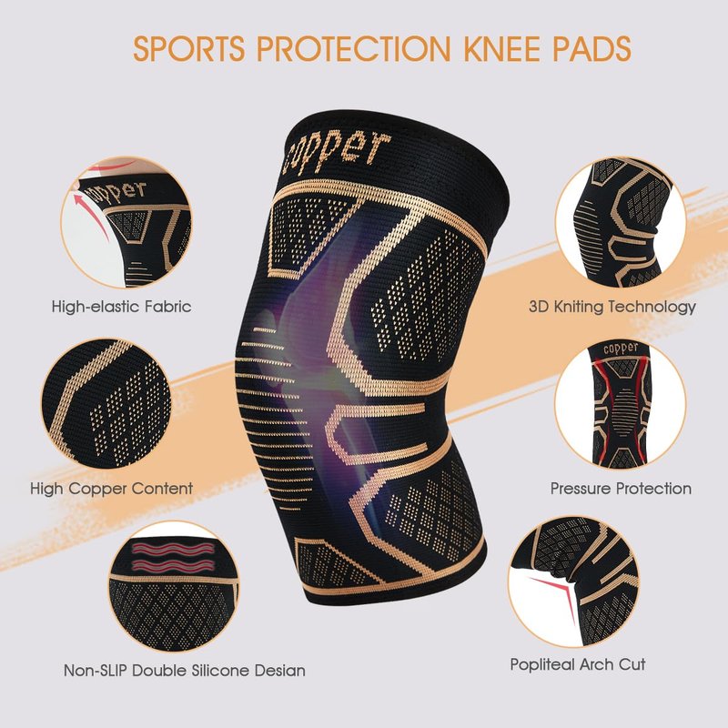 WellSync Copper Knee Braces for Knee Pain 2 pack, Knee Compression Sleeve Support for Men and Women, Medical Grade Knee Brace for Working Out Running Arthritis Sports Meniscus Tear Joint Pain Relief M
