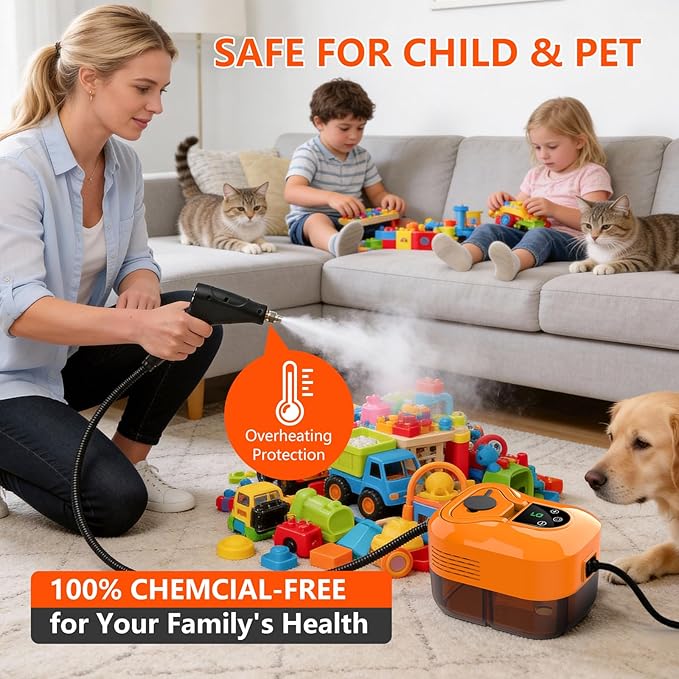 Steam Cleaner for Home & Car - 1800ML Water Tank 15s Heat-Up Portable Steamer for Cleaning, 6 Level Handheld Steam Cleaner for Car Detailing with 17 Accessories for Furniture, Grease, Carpet, Grout