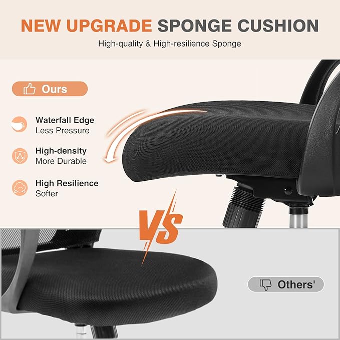 Sweetcrispy Office Computer Desk Chair, Ergonomic Mid-Back Mesh Rolling Work Swivel Task Chairs with Wheels, Comfortable Lumbar Support, Comfy Flip-up Arms for Home, Bedroom, Study, Student, Black