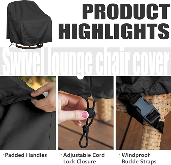 Outdoor Swivel Lounge Chair Cover,Waterproof Heavy Duty Outdoor Chair Covers, (30" W X 34" D X 38.5" H) Patio Furniture Cover for Swivel Patio Lounge Chair