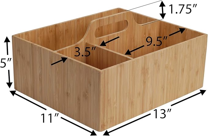 MobileVision Bamboo Multi-Purpose Caddy with Handle, 3 Sections, Sturdy Durable Carrier for Cleaning Supplies, Spray Bottles, Towels, Sponges and more