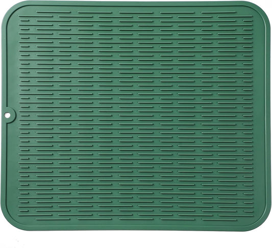 Silicone Dish Drying Mat for Multiple Usage,Easy clean,Eco-friendly,Heat-resistant Silicone Mat for Kitchen Counter or Sink,Refrigerator or Drawer Liner Green 2XL 24 inches x 18 inches