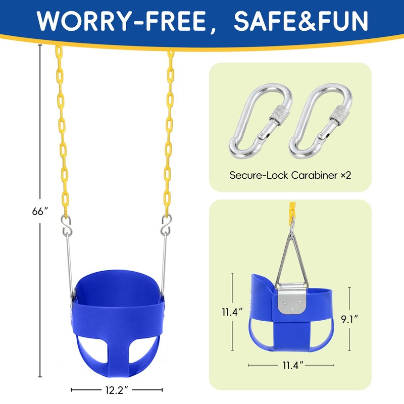 Take Me Away Toddler Swing - High Back Bucket Seat, Plastic-Coated Chains, Compatible with Swing Set Accessories