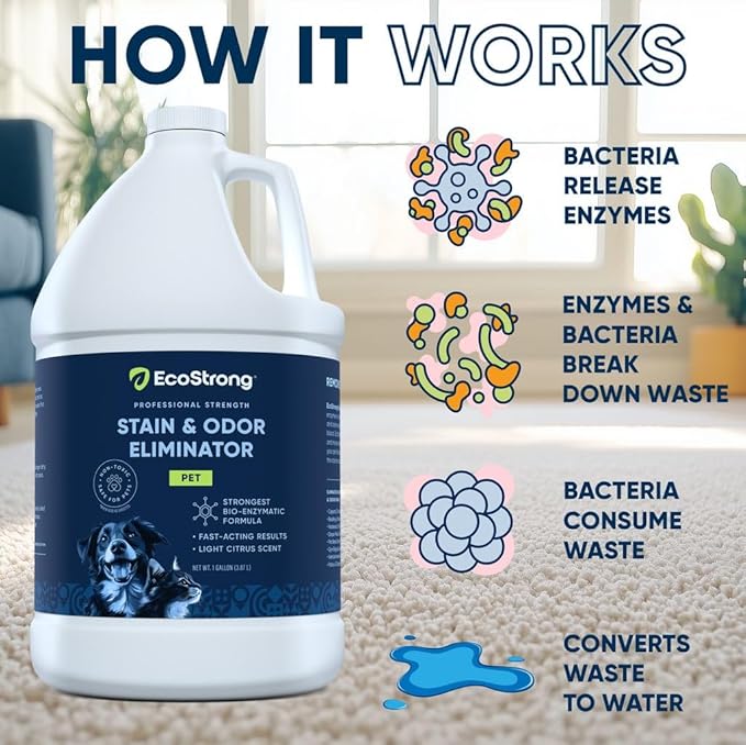Eco Strong Pet Stain and Odor Remover - Cat Urine Enzyme Cleaner Destroyer, Urine Destroyer for Dogs, Pet Urine Enzyme Cleaner - 128 Oz (Pack of 2)