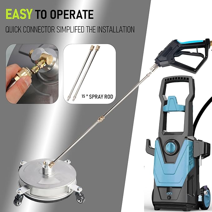 Hourleey 16" Pressure Washer Surface Cleaner, Stainless Steel Surface Cleaner with 4 Wheels for Concrete, Patio, Sidewalk, Deck, Pathway 1/4" Quick Connector, 2 Extension Wand, 4000 PSI