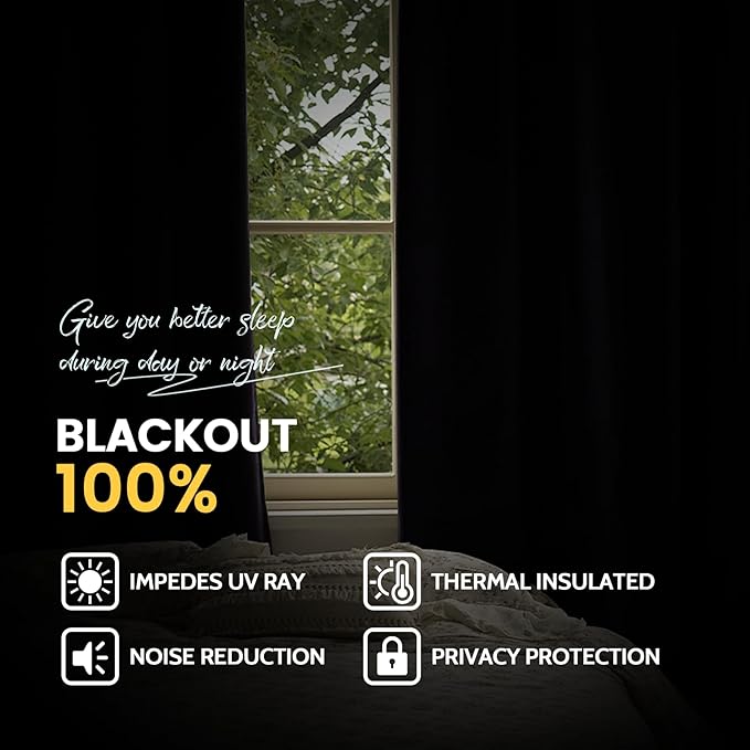 Yakamok 100% Blackout Curtain Panels 96 inches Cold and Light Blocking Drapes