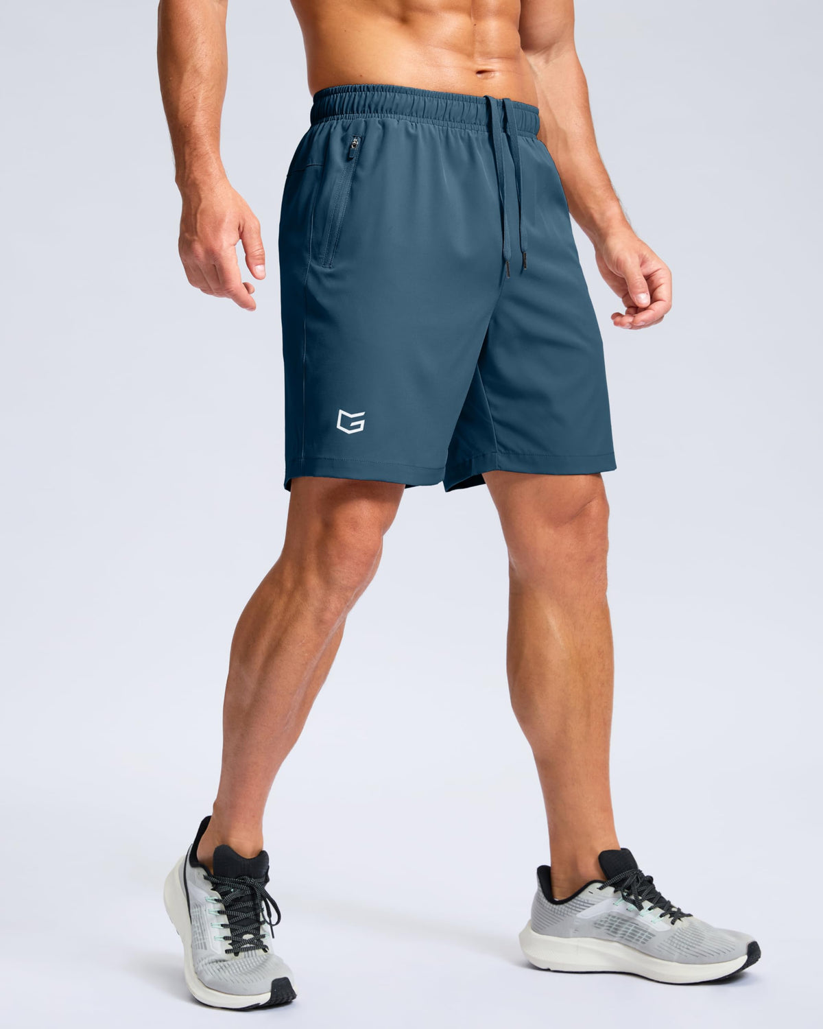 G Gradual Men's Athletic Running Shorts with Zipper Pockets Quick Dry 7"/ 5"/ 9" Workout Gym Shorts for Basketball Hiking(Dusty Blue,7L)