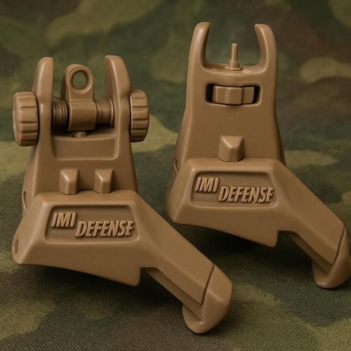 IMI Defense TFS Flip-Up Iron Sights - Polymer Backup Sight Set with Dual Aperture & 45-Degree Offset (FDE)