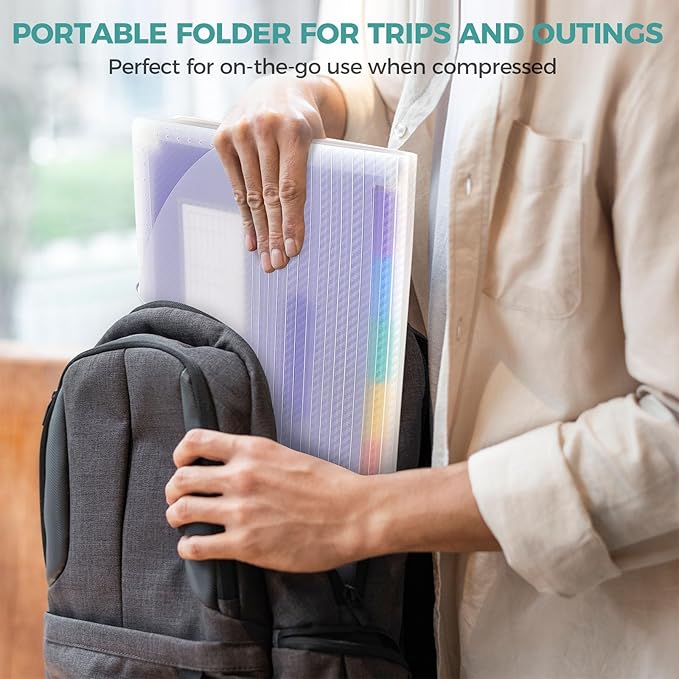 SKYDUE Accordion File Organizer, Expanding File Folder with 12 Pockets, Portable Document Paper Bill Receipt Organizer, Home School Office Supplies, Letter A4 Size Purple