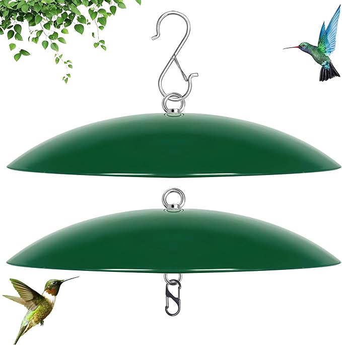 13" Bird Feeder Rain Cover,Bird Feeder Dome,Hummingbird Feeder Squirrel Guard,Proof Bird Feeders Baffle,Smart Birds Feeder's Umbrella(Green), 2Pack