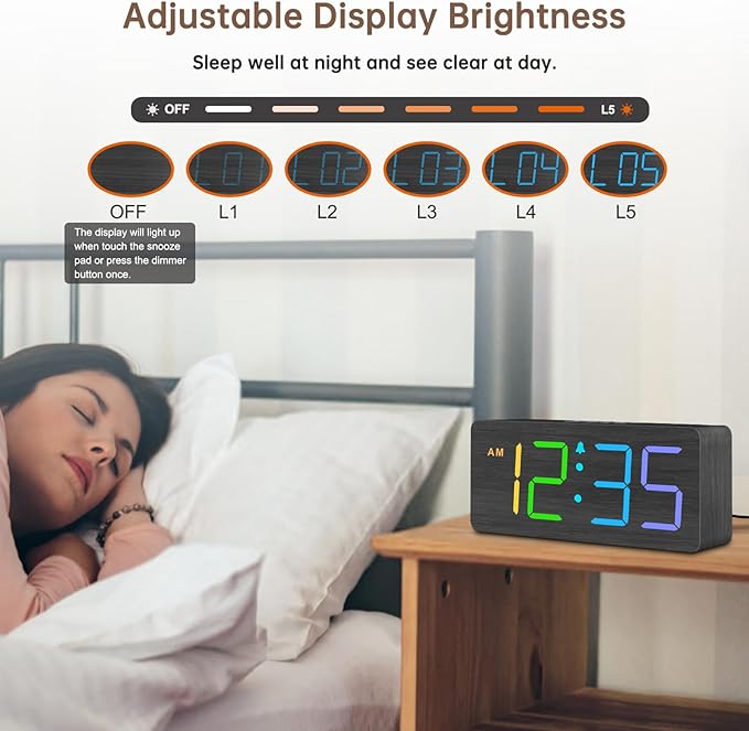 DreamSky Wooden Digital Clock for Bedroom Desk