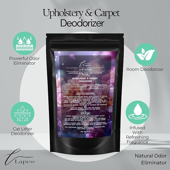 Lapew Aurabomb Scented Cleaning Bundle | Carpet Deodorizer Powder (16 oz) & Mop Soap Concentrate (36 oz) | Pet-Friendly Odor Eliminator
