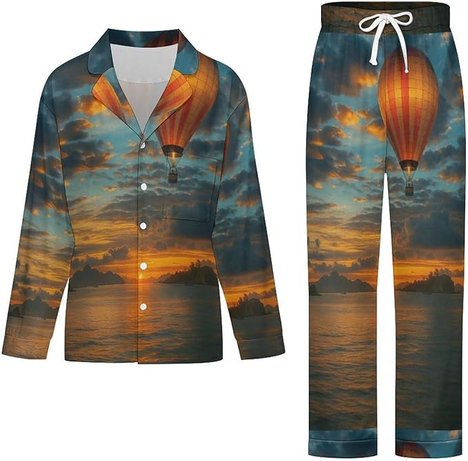 Lemons Leaves Ceramic Style Womens Pajama Set Long Sleeve Pajamas Top And Pants Soft Loungewear Pjs Sets