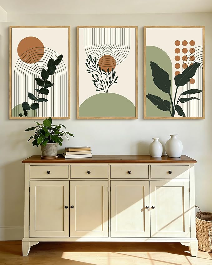 PHOPAGO Boho Plant Wall Art Green Botanical Bohemain Framed Wall Printing