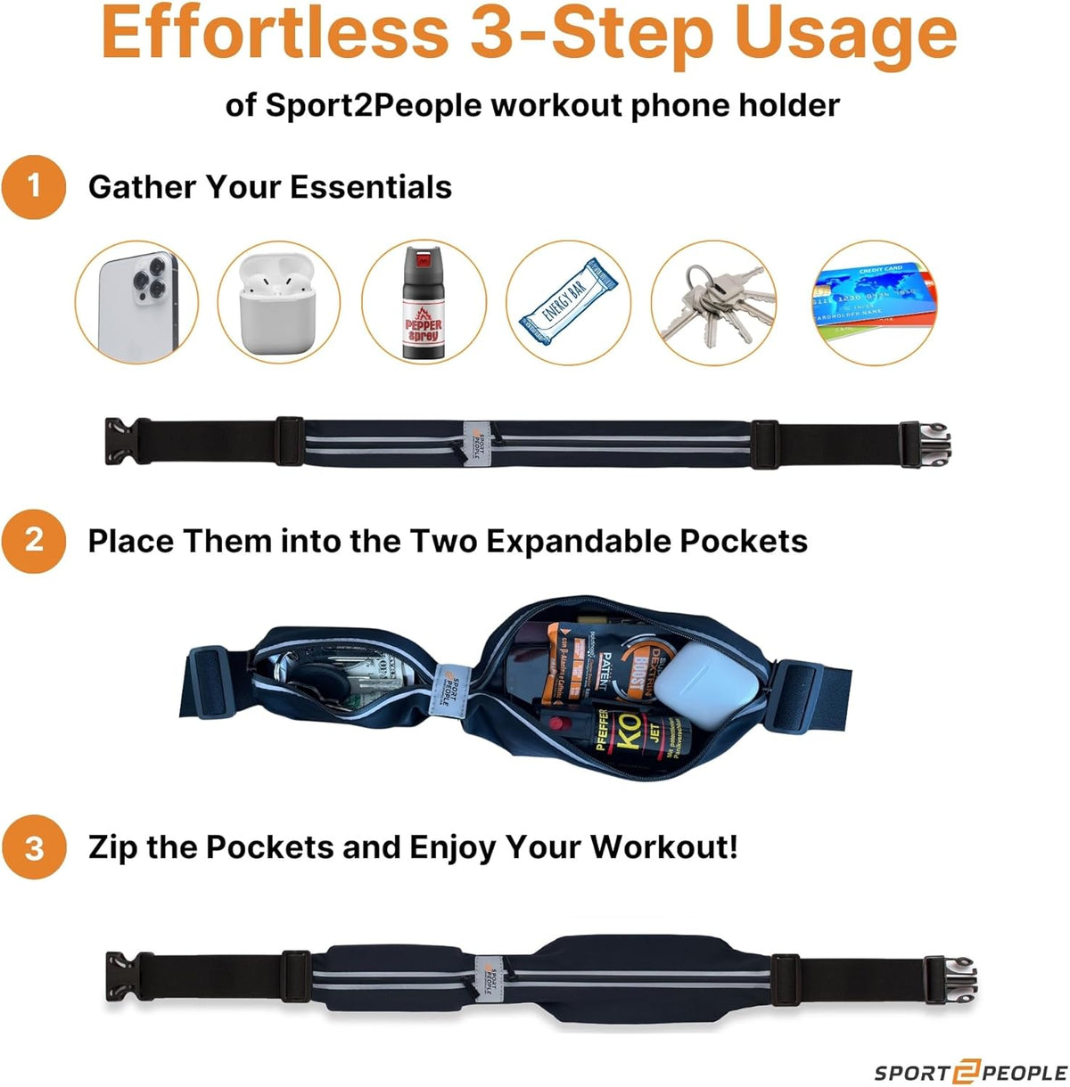 Skiennix Running Belt - Waterproof Phone Holder with Reflective 2-Pocket Design | Adjustable Waist Pack for Essentials