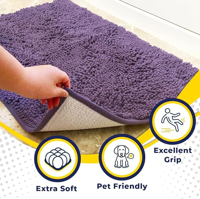 Muddy Mat® | Super Water Absorbent Door Mat Indoor, Microfiber Quick Dry Chenille Entryway Rug, Slip Resistant Front Door Mat, Indoor Mats for Entryway, Machine Washable Pet Rug, Lavender 30" x 60"