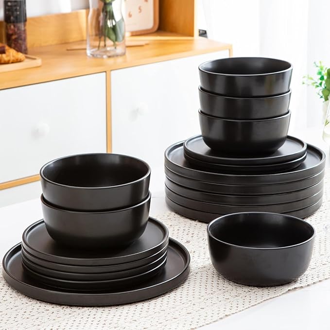 AmorArc Stoneware Dinnerware Sets for 8,Reactive Ceramic Plates and Bowls Set,Highly Chip and Crack Resistant | Dishwasher & Microwave Safe | Round Dishes Set Service for 8 (24pc)