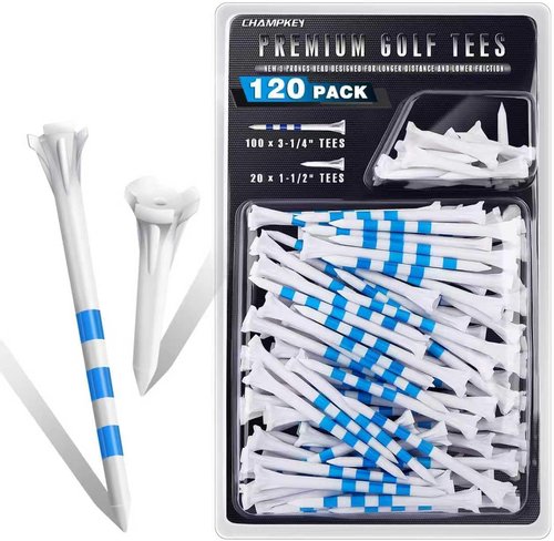 CHAHMPKEY Premium 3-Prong Golf Tees - 3-1/4" Size | 120 Pack for Enhanced Stability & Distance Performance