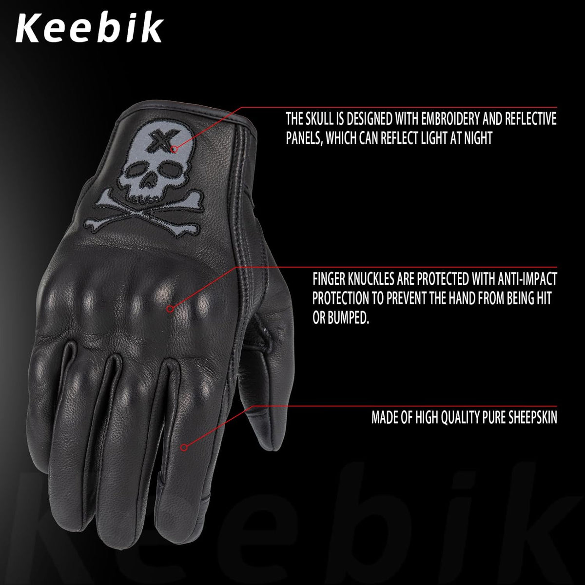 Skiennix Goatskin Leather Motorcycle Racing Gloves - Reflective Skull | Touchscreen for Men & Women
