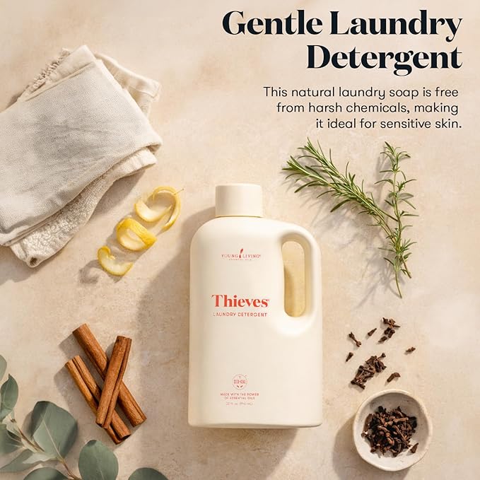 Young Living Thieves Laundry Detergent, Concentrated Plant-Based Formula with Enzymes, Fresh Citrus Scent, For HE and Standard Washers, 32 fl oz - 2 Pack
