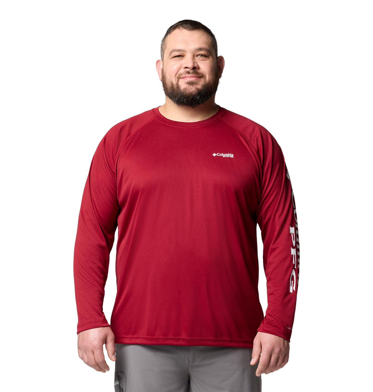 Columbia Men's PFG Terminal Tackle Long Sleeve Fishing Shirt, Beet/White Logo, X-Large Tall