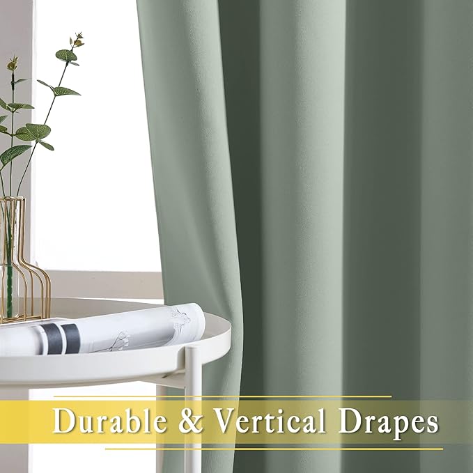 NICETOWN Sage Green Sliding Glass Door Curtain, Grommet Thermal Insulated