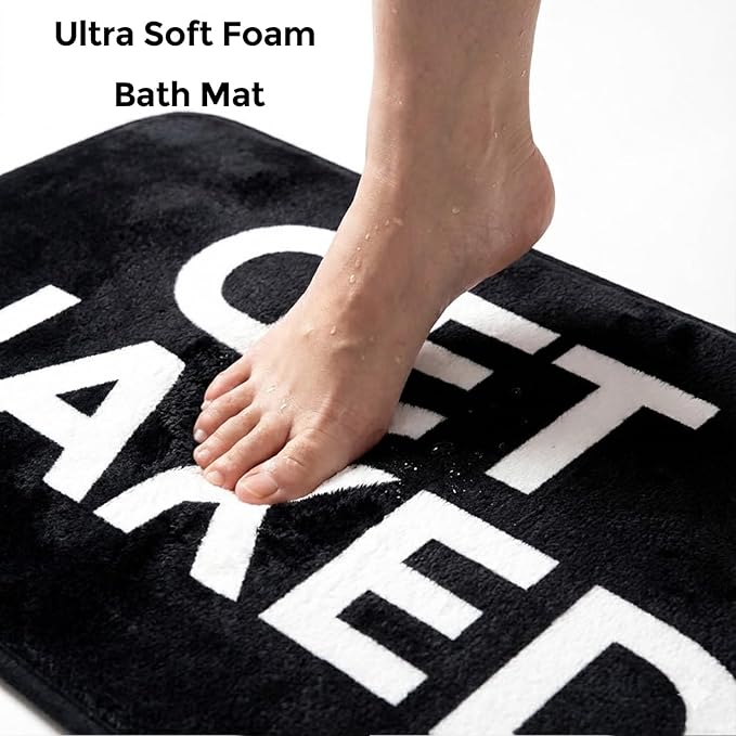Black Get Naked Memory Foam Runner Rug 17x47 Inch, Funny Bathroom Rugs, Cute Dorm, Apartment Decor, Soft Non Slip Absorbent Mats for Shower, Vanity