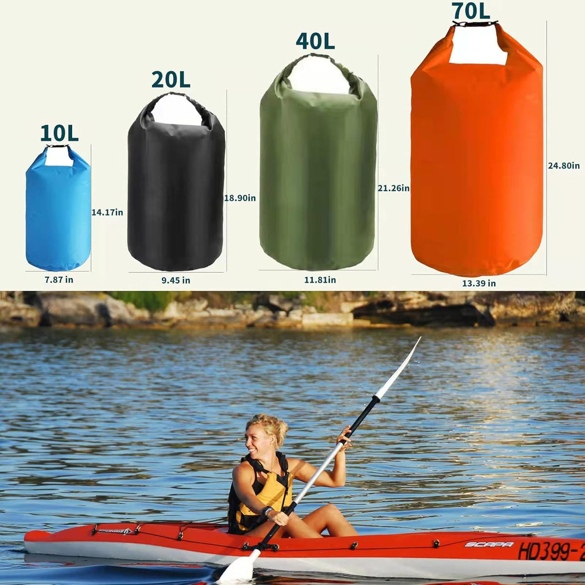 CMCOOPLX Waterproof Dry Bags - Lightweight Canoe Storage for Kayaking, Rafting & Camping | 10L/20L/40L/70L