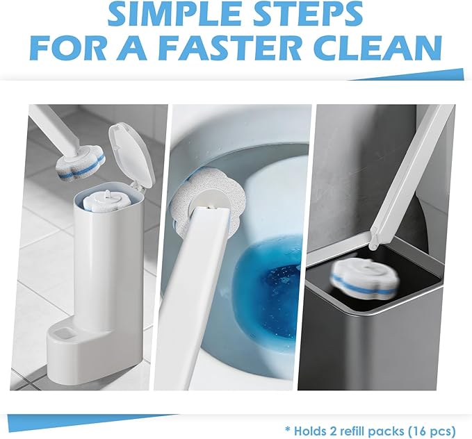 Disposable Toilet Brush Cleaning System, 2pcs Wands with 104pcs Replacement Heads, Stick for Toilet Cleaning,Wands with Refills Pads, Wall Mounted Toliet Wand for Bathroom, Toilet Brush and Holder Set