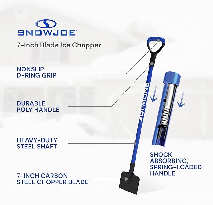 Snow Joe Ice Chopper with 7-Inch Carbon Steel Blade and Shock-Absorbing Handle, 3.2 Lbs - Portable and Lightweight Winter Scraper and Ice Remover for Driveway, Sidewalk, Garage, & Patio, SJEG700