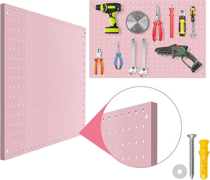 Peg Board, 2 Pack Metal Pegboard Panels Pink Pegboards Wall Organizer
