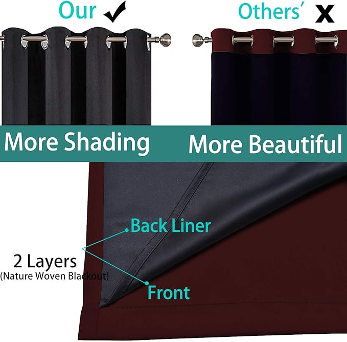 Yakamok 100% Blackout Curtains for Bedroom, Thermal Insulated 2-Layer Lined